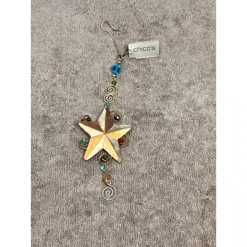 Vtg Chico's Star Ornament Bronze New Celestial Beaded Mixed Metal Whimsical
